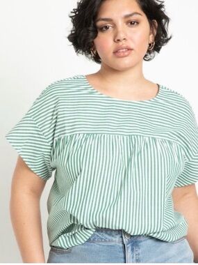 NWT Eloquii Size 16 16W green Easy Stripe Top Cotton Plus